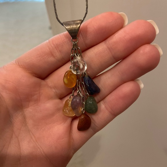 Silver Pendant Necklace with Colorful Stones - Picture 2 of 5